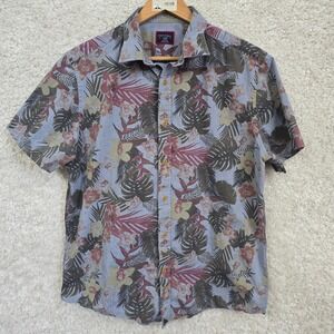 UNTUCKit Desisto Button Front Shirt Mens Large Blue Red Floral Tropical Slim Fit